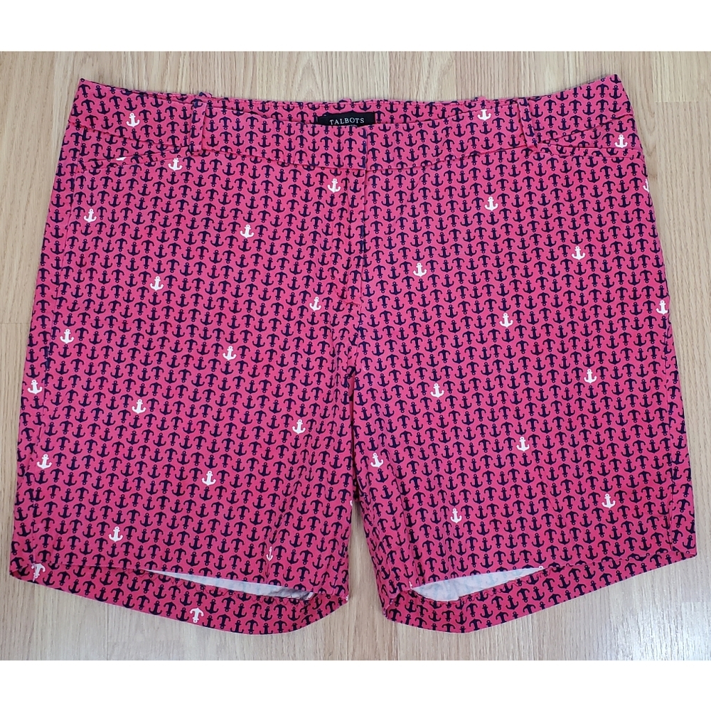 Talbots 18 petite bermuda short nautical pink zip stretch summer casual travel
